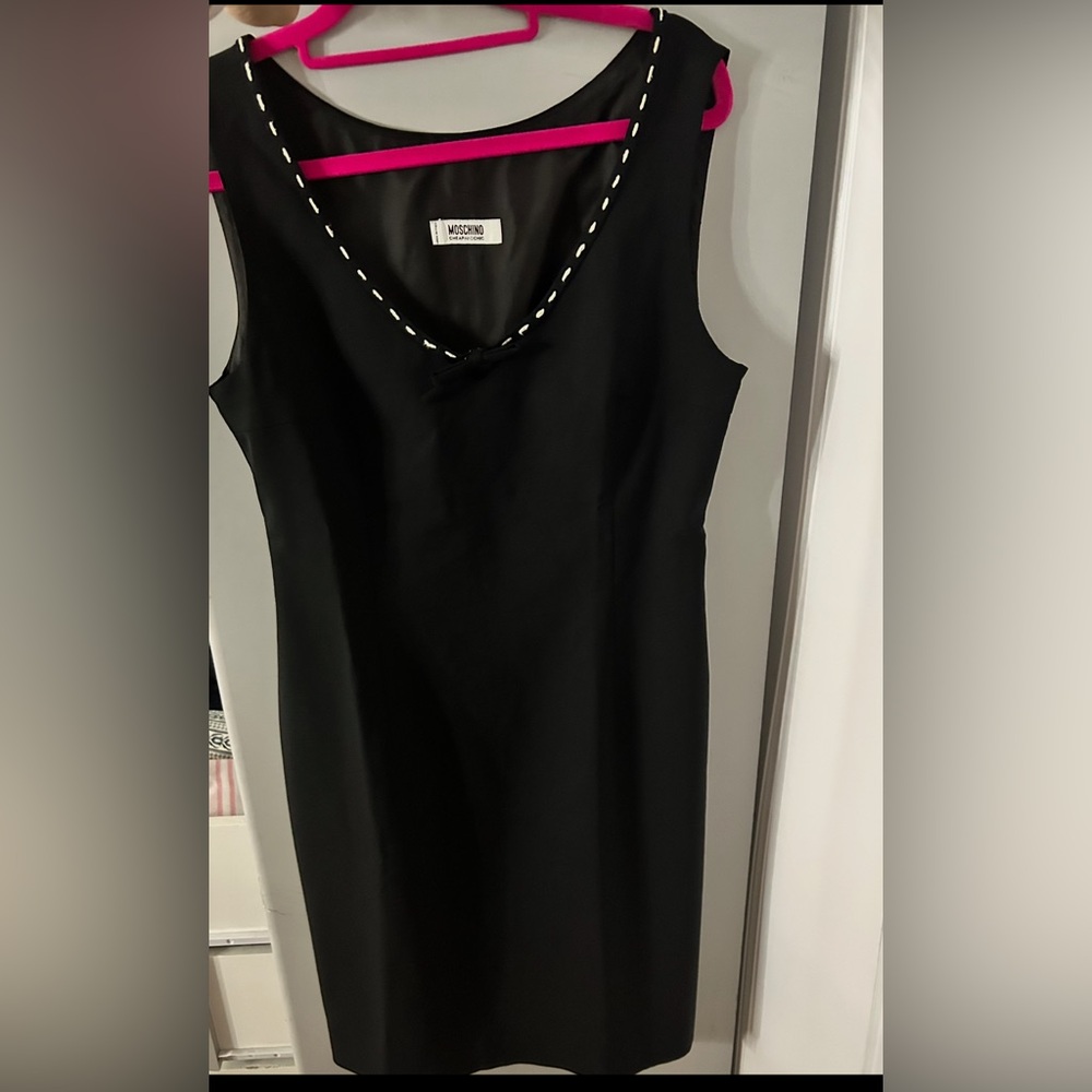 💄 Moschino Black Midi Dress with White Trim (EUC)